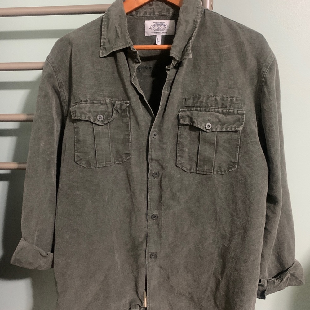 Hempest sturdy hemp shirt  Large natural green